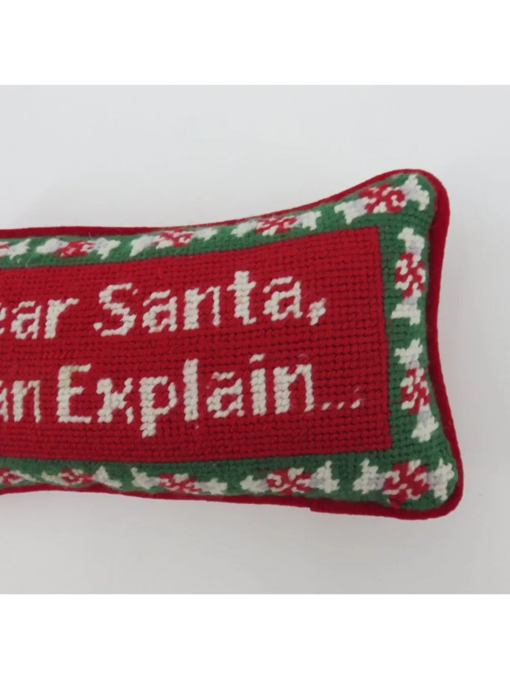 Dear Santa I Can Explain Needlepoint Red Green Peppermint Candy Christmas Pillow
